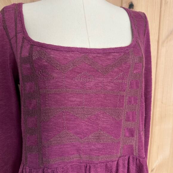 Free People | Justyna Babydoll Boho Long Sleeve Blouse in Raspberry Jam | Size M - Picture 3 of 12